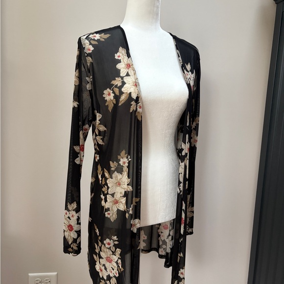 Sheer Black Kimono Floral Cardigan - Picture 8 of 8